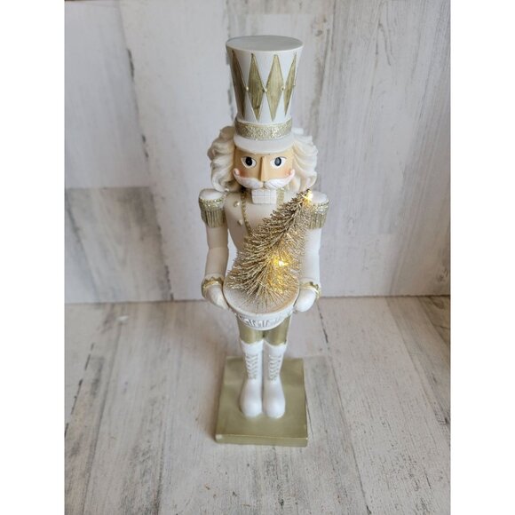 Transpac nutcracker light up tree white gold Xmas home decor figure - Picture 1 of 11